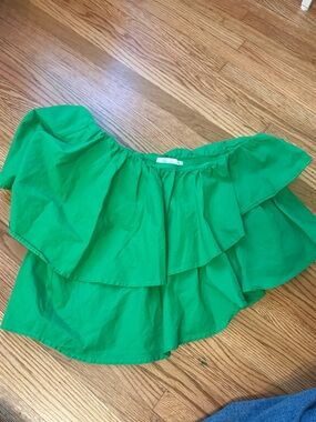 One Shoulder Bright Green Ruffle Top